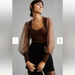 Anthropologie Dolan Puff Sleeve Sweater – Animal Print Sleeves XXSP (Fits XS/S)
